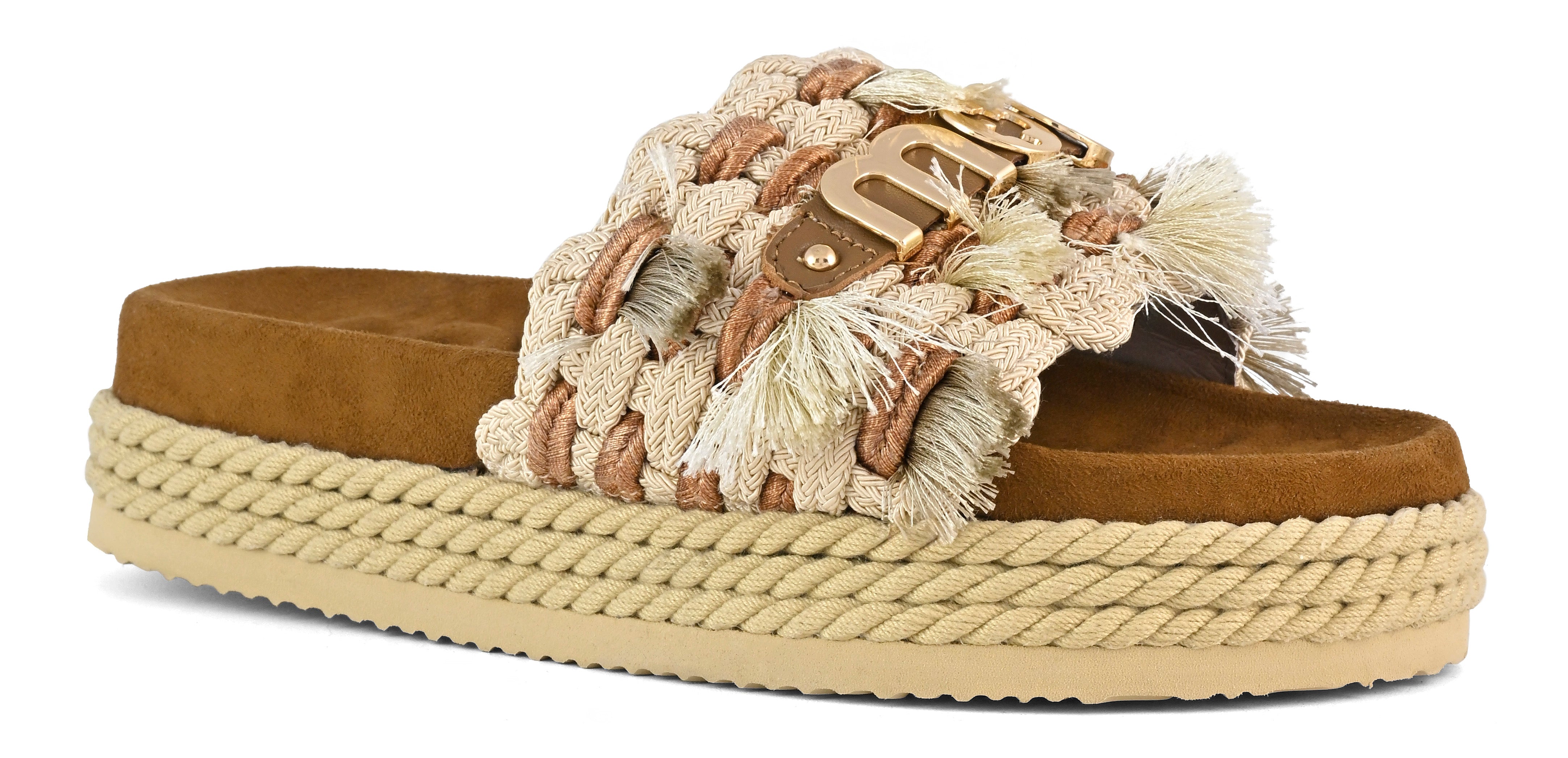 MOU Sandalo Donna MONOBAND ROPE SANDAL FRINGES-Beige