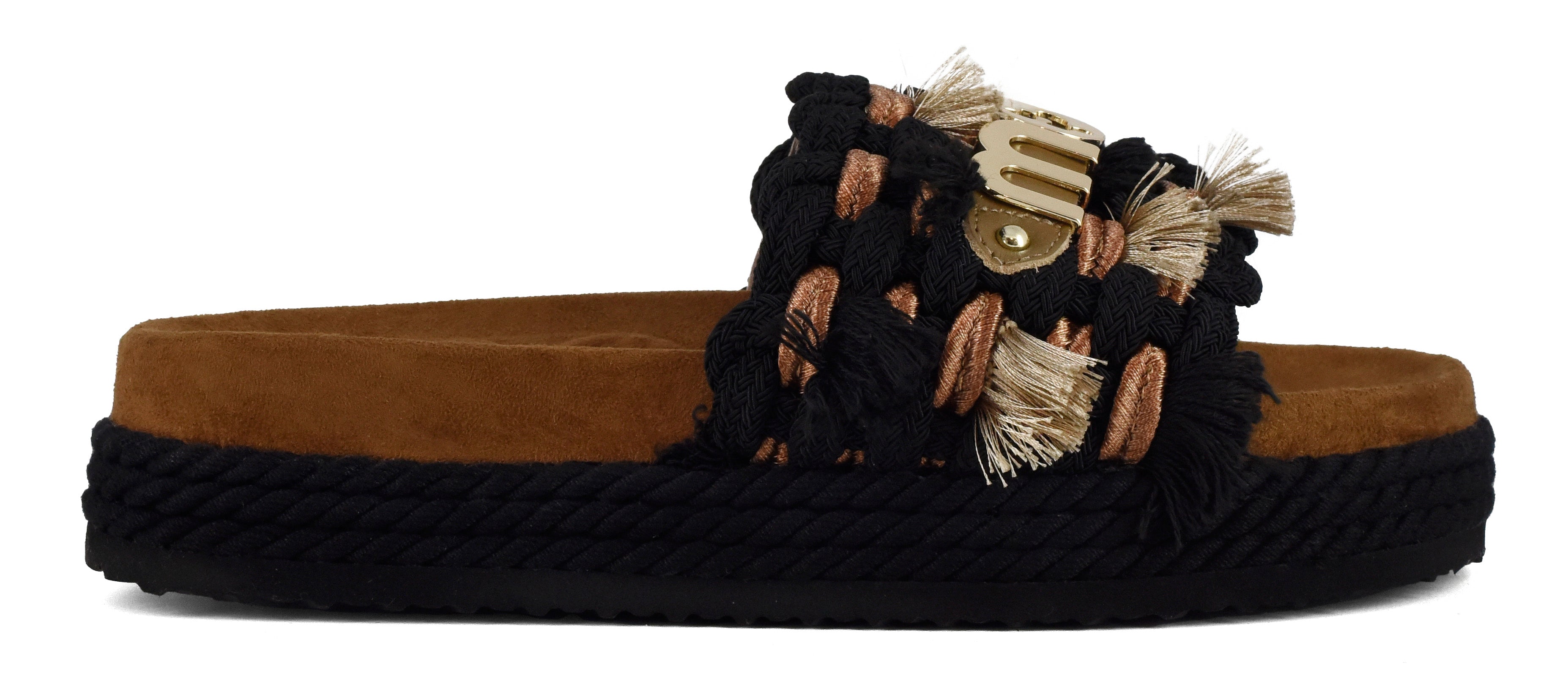 MOU Sandalo Donna MONOBAND ROPE SANDAL FRINGES-Black