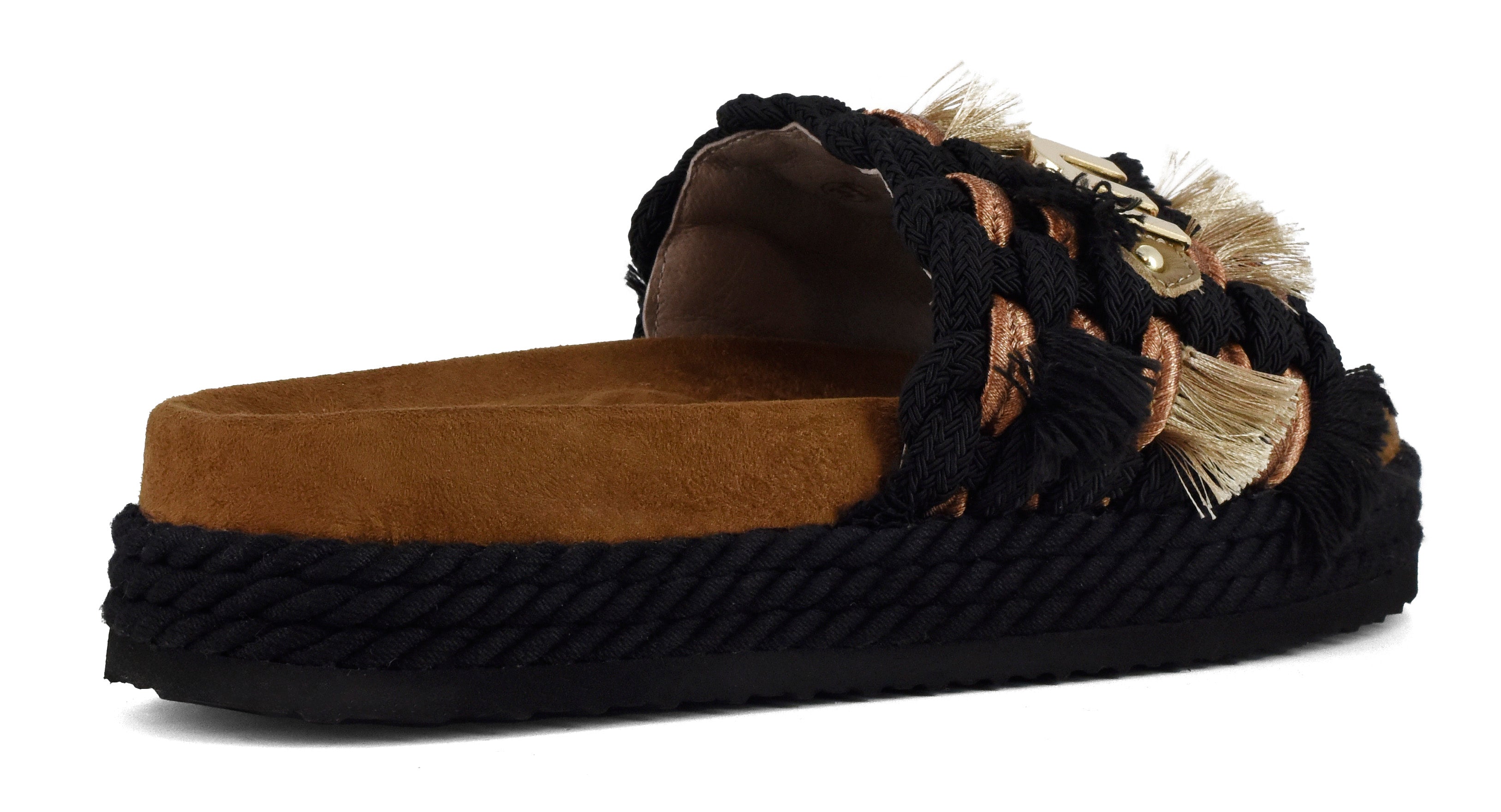 MOU Sandalo Donna MONOBAND ROPE SANDAL FRINGES-Black