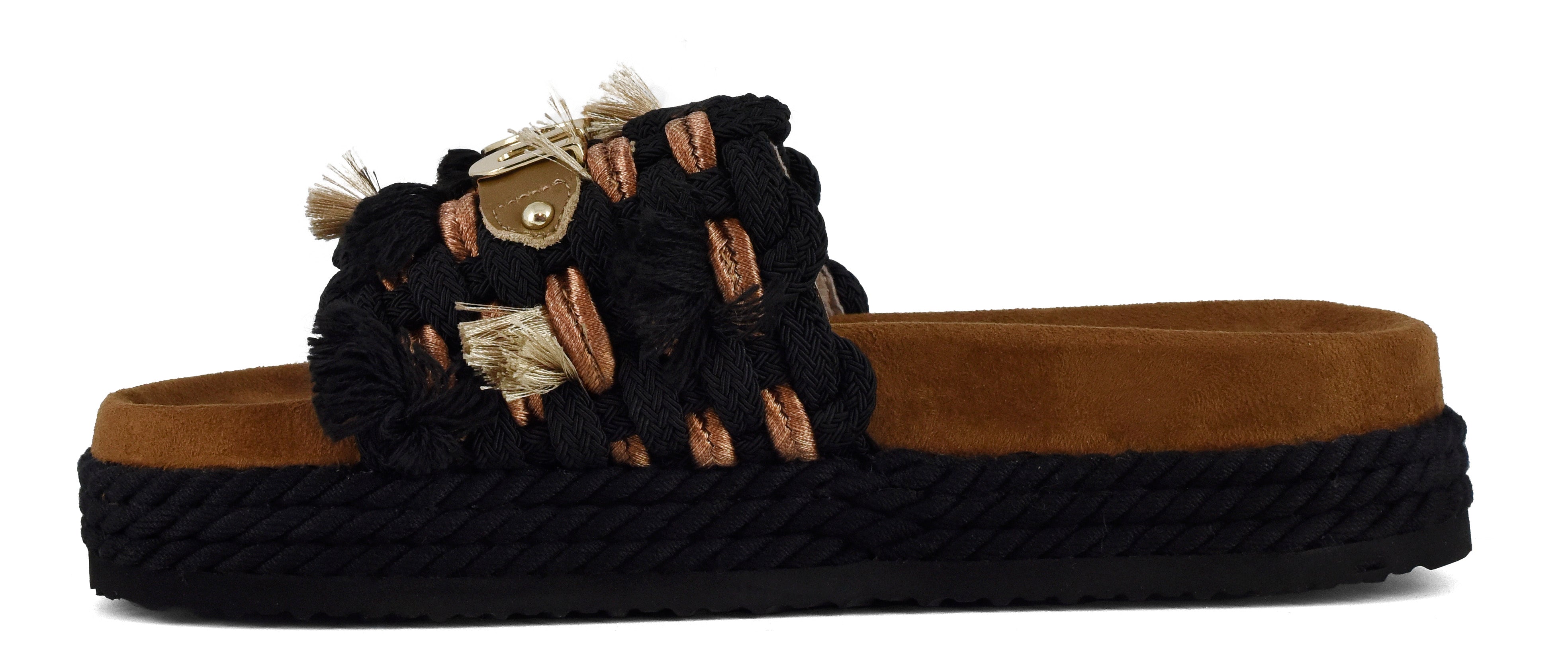MOU Sandalo Donna MONOBAND ROPE SANDAL FRINGES-Black