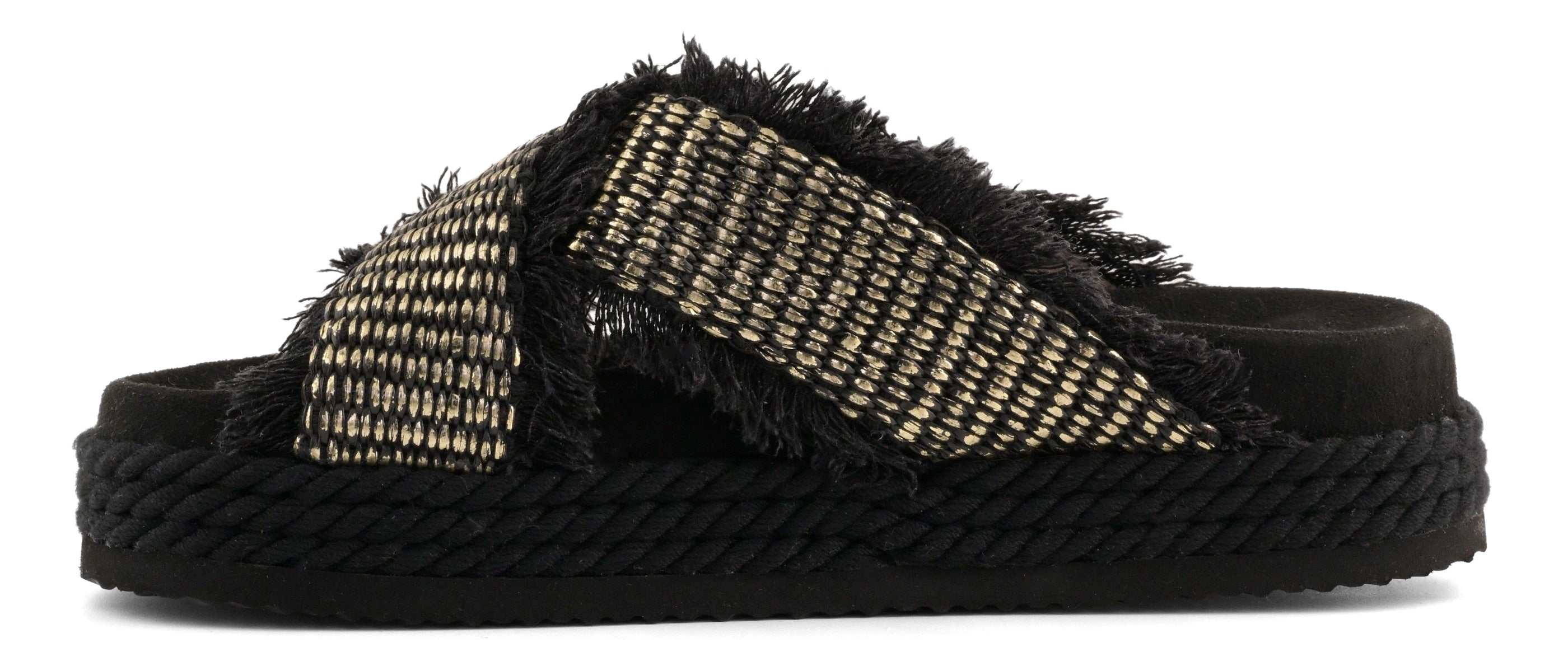 MOU Sandalo Donna CRISS CROSS ROPE RAFFIA-Metal Black