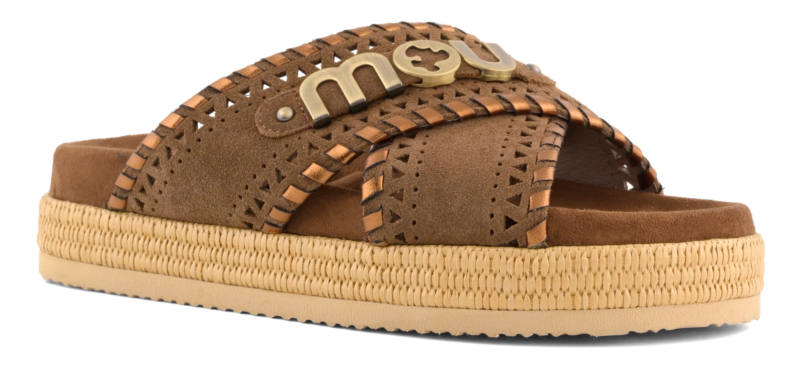 MOU Sandalo Donna CRISS CROSS Metal Stitching-Nut Brown