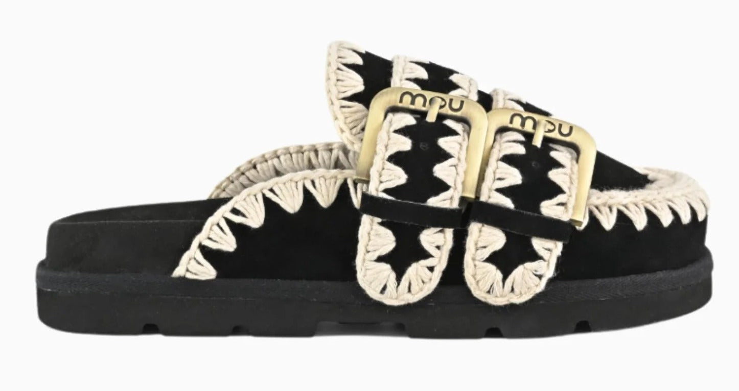 MOU Sabot Donna LOW BIO TWO BUCKLES-Black/White