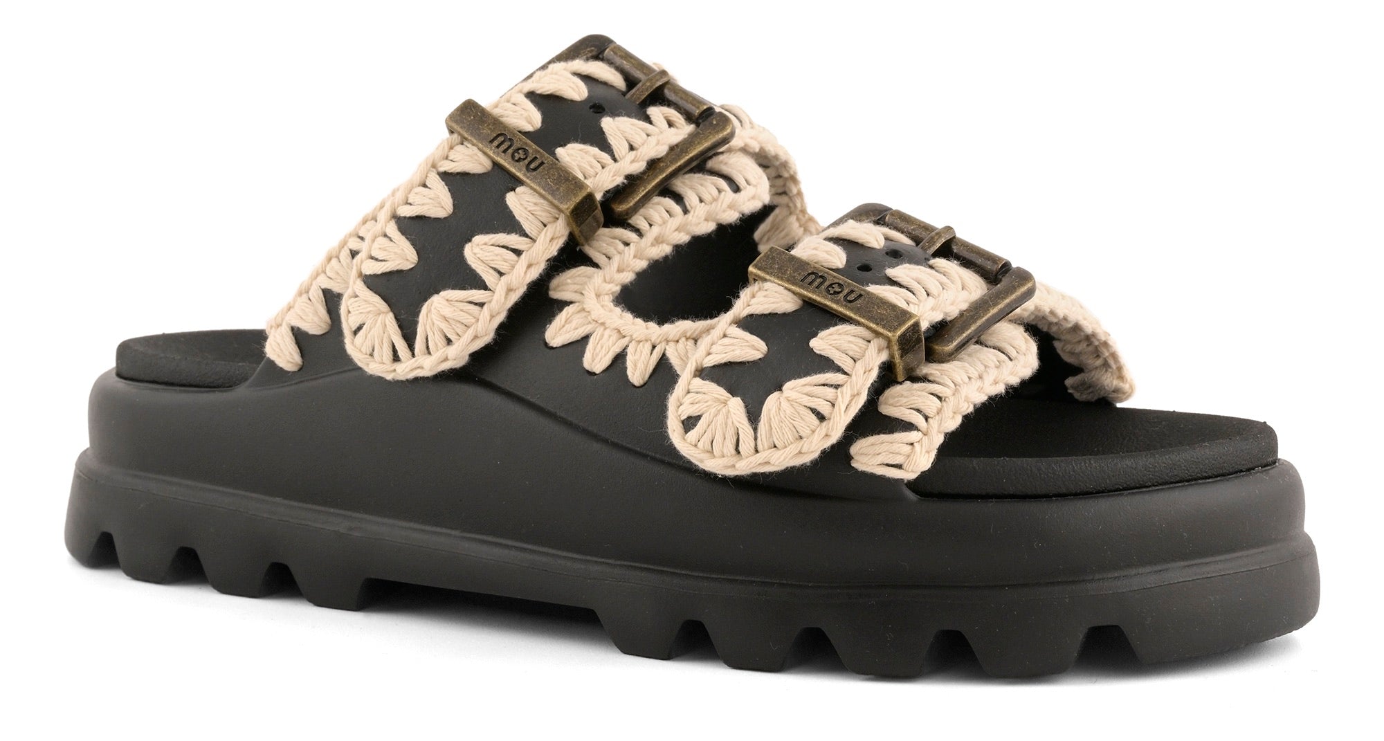 MOU Ciabatta Donna EVA ONE PIECE SLIDE TWO BUCKLE-Black/White