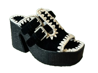 MOU Sandalo Donna RAFFIA PLATFORM TWO BUCKLES-Black/White