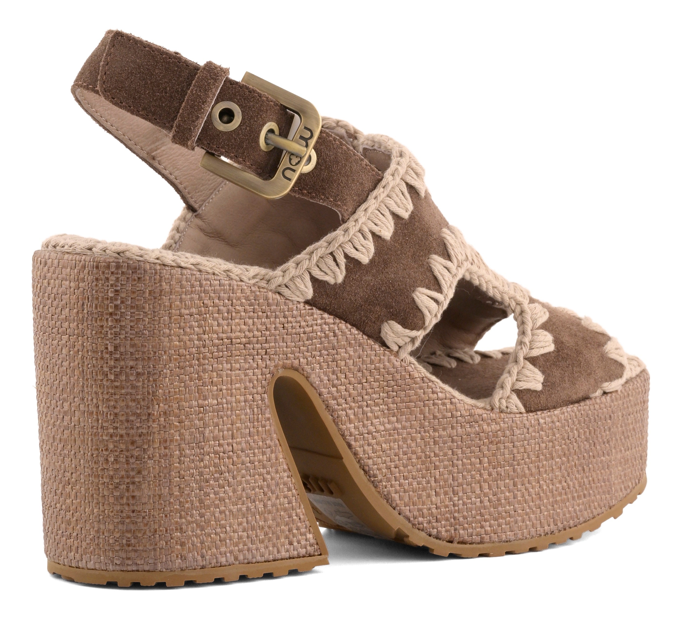 MOU Sandalo Donna RAFFIA PLATFORM WITH BACK STRAP-Deep Brown