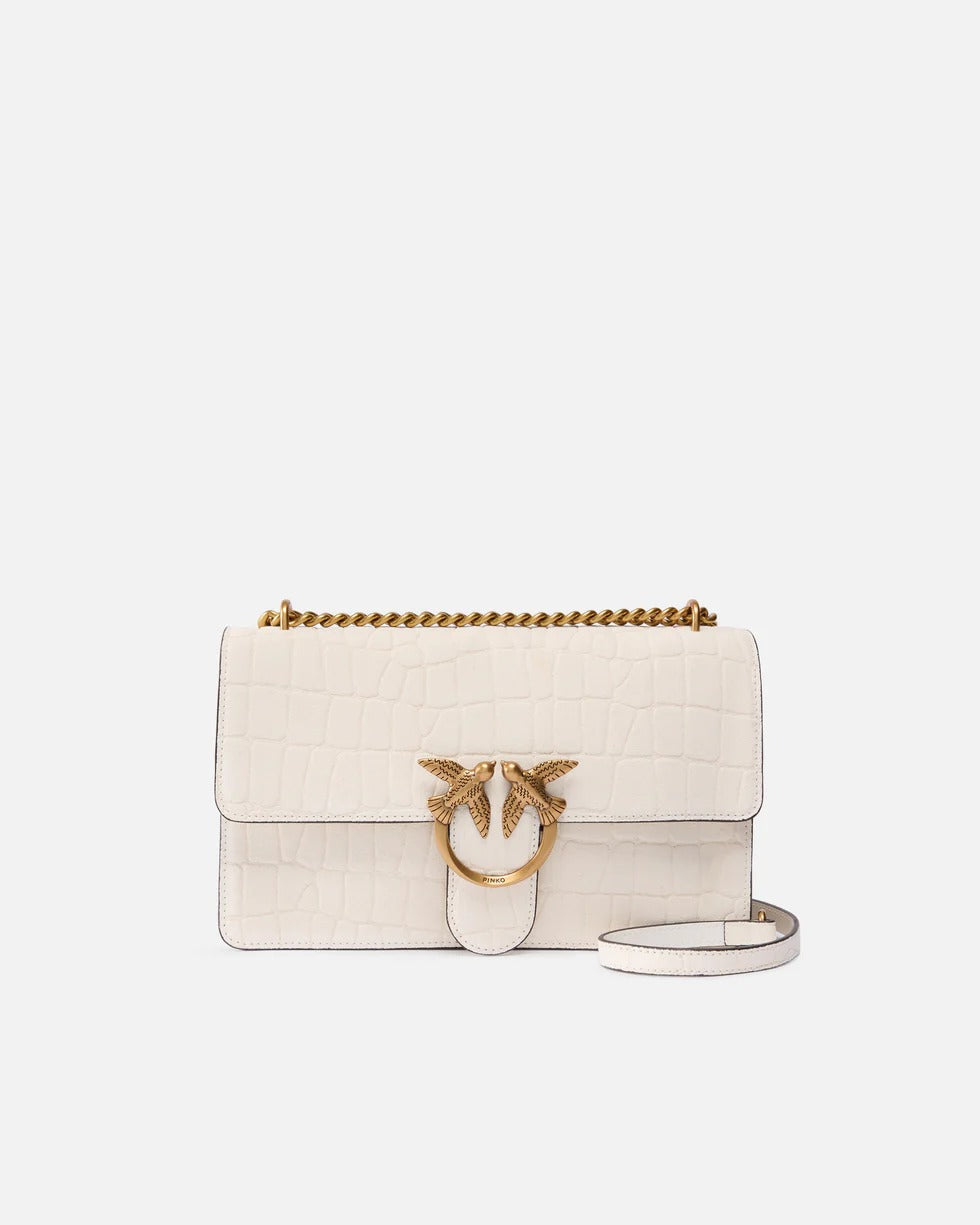 PINKO BORSA LOVE ONE CLASSIC COCCO-Bianco/Antique Gold