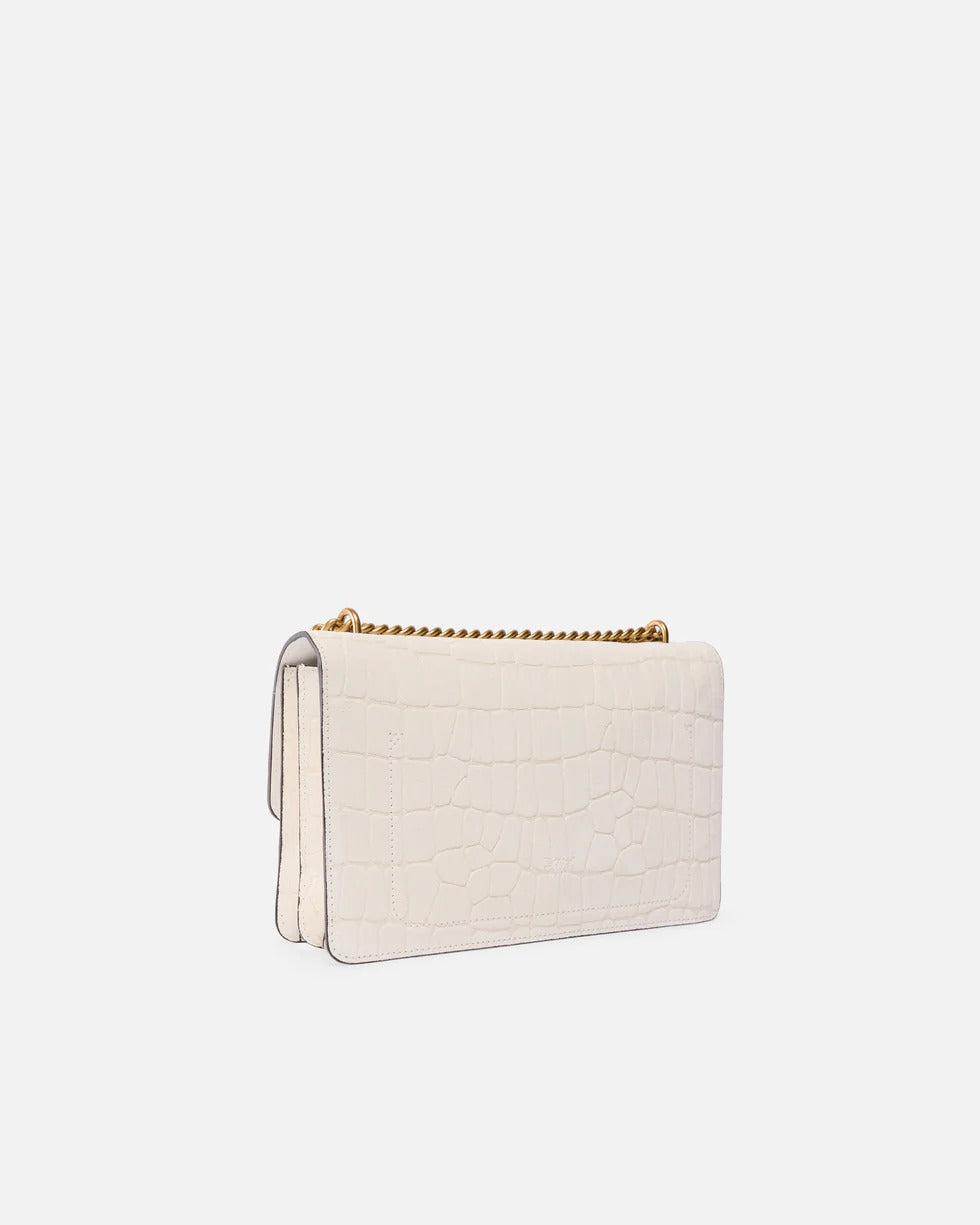 PINKO BORSA LOVE ONE CLASSIC COCCO-Bianco/Antique Gold
