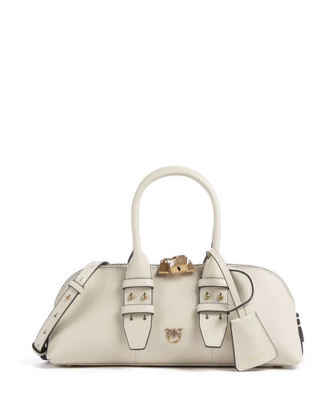 PINKO BORSA BOWLING ESCAPE HORIZONTAL-Bianco/Antique Gold