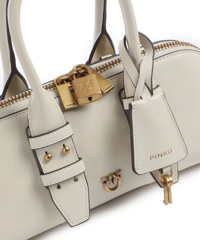 PINKO BORSA BOWLING ESCAPE HORIZONTAL-Bianco/Antique Gold