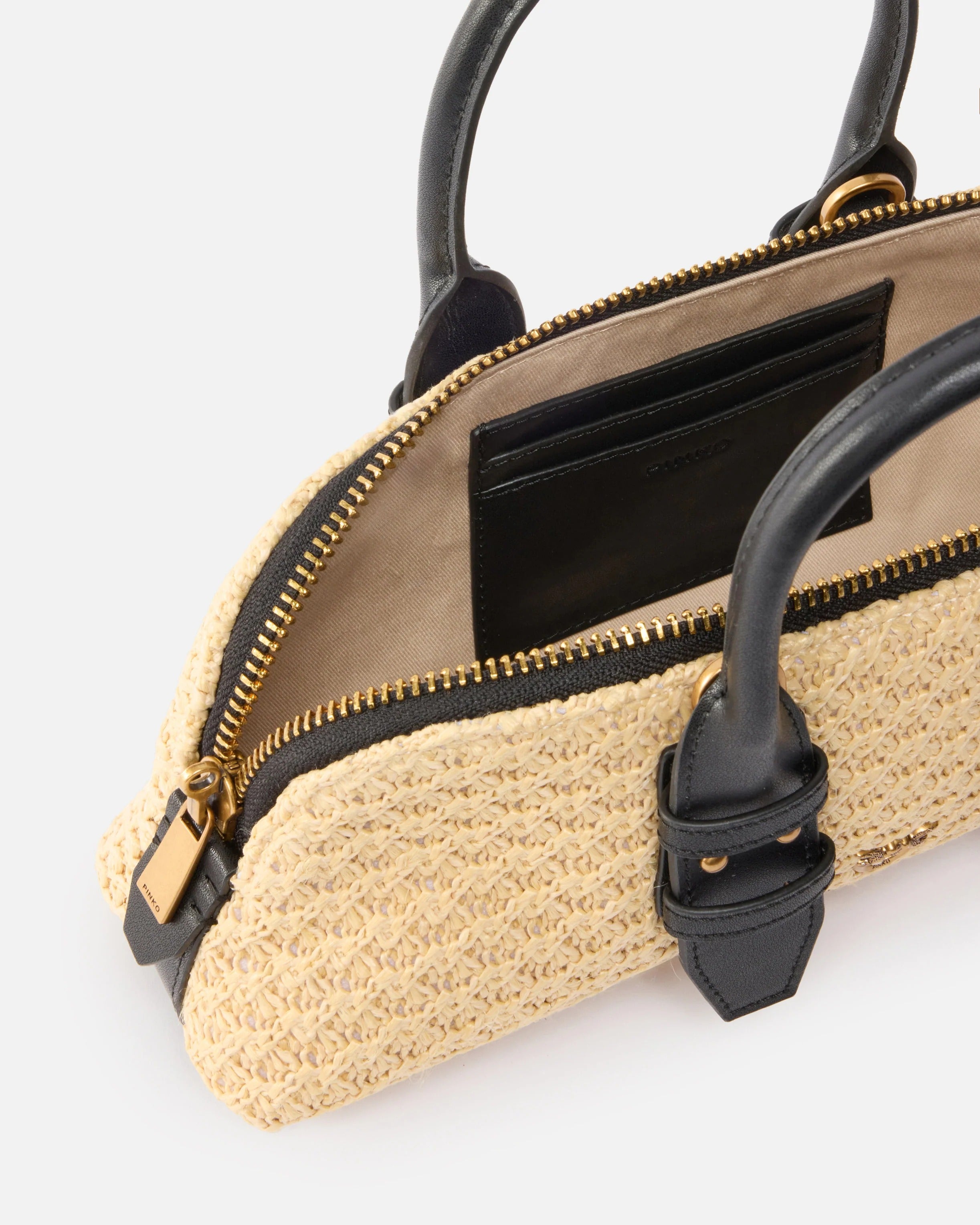 PINKO BORSA BOWLING ESCAPE HORIZONTAL RAFFIA-Beige