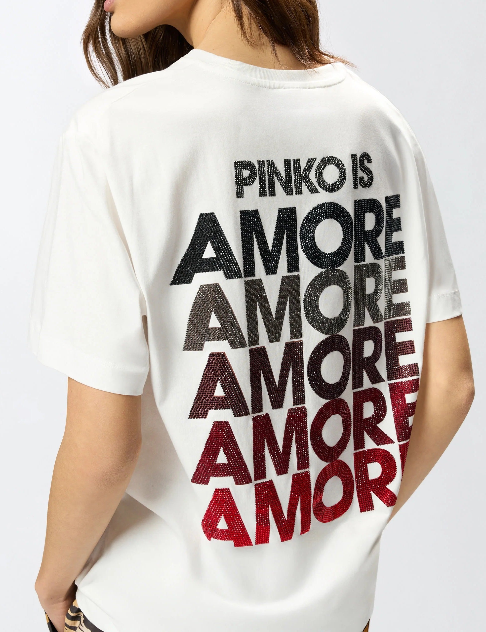 PINKO T-SHIRT STREPITOSO Amore-Bianco