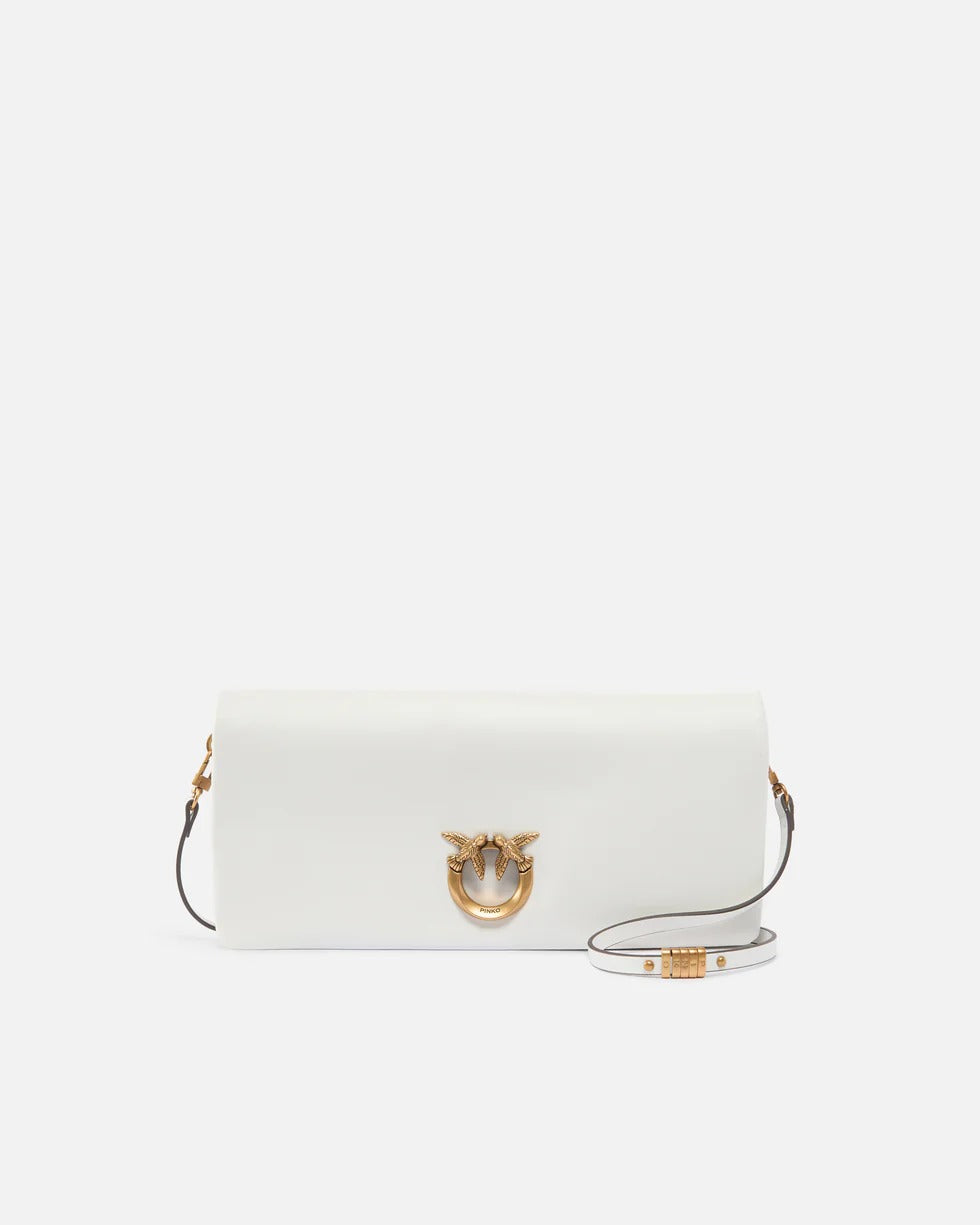 PINKO Borsa Love CLICK SOFT HORIZONTAL-Bianco/Antique Gold