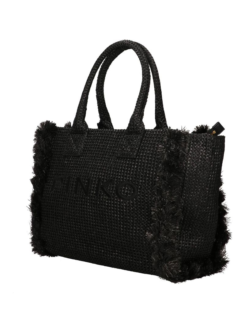 PINKO Borsa SHOPPER BEACH RAFFIA-Nero