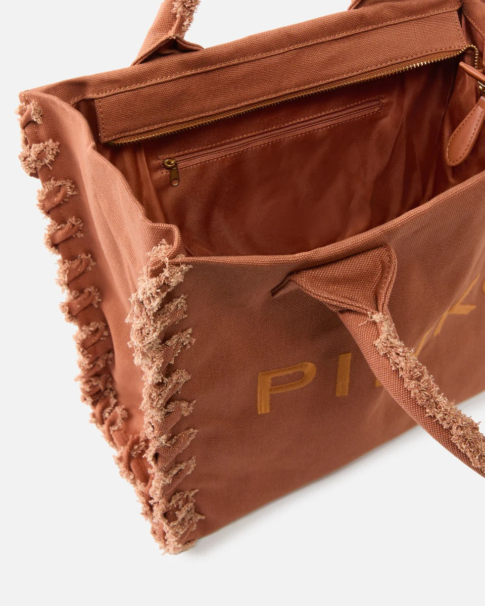 PINKO Borsa SHOPPER BEACH CANVAS-Marrone