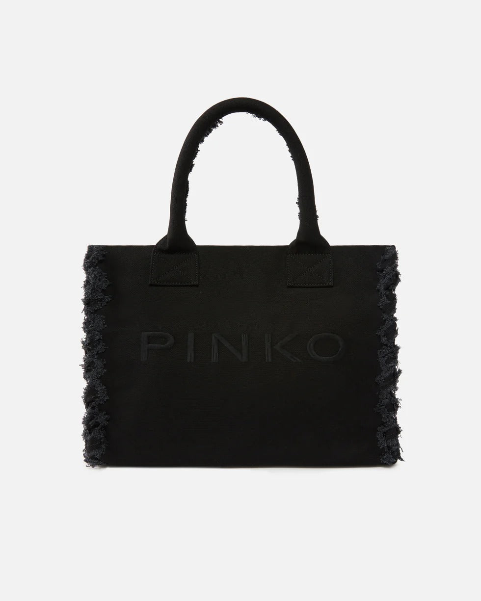PINKO Borsa SHOPPER BEACH CANVAS-Nero