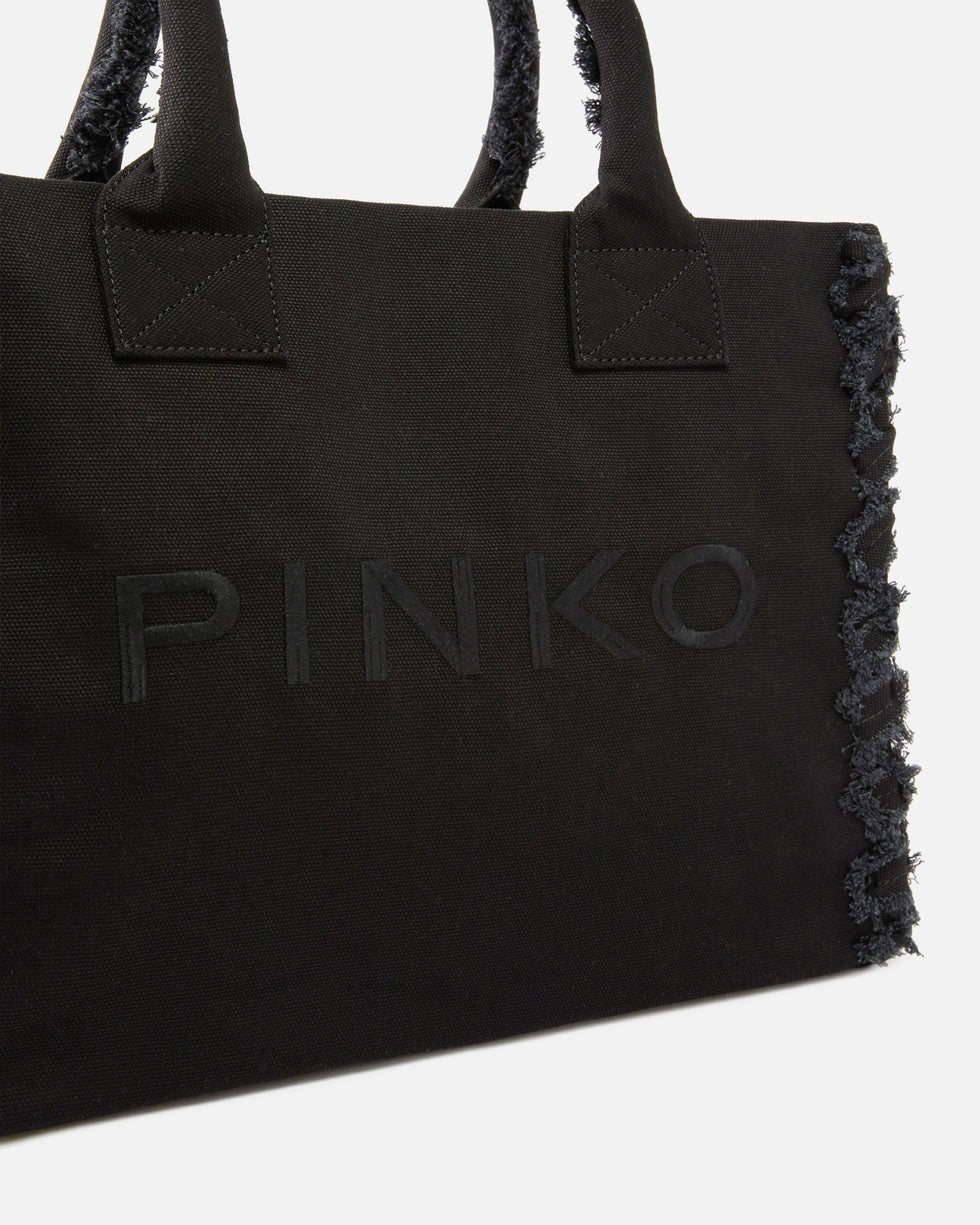 PINKO Borsa SHOPPER BEACH CANVAS-Nero