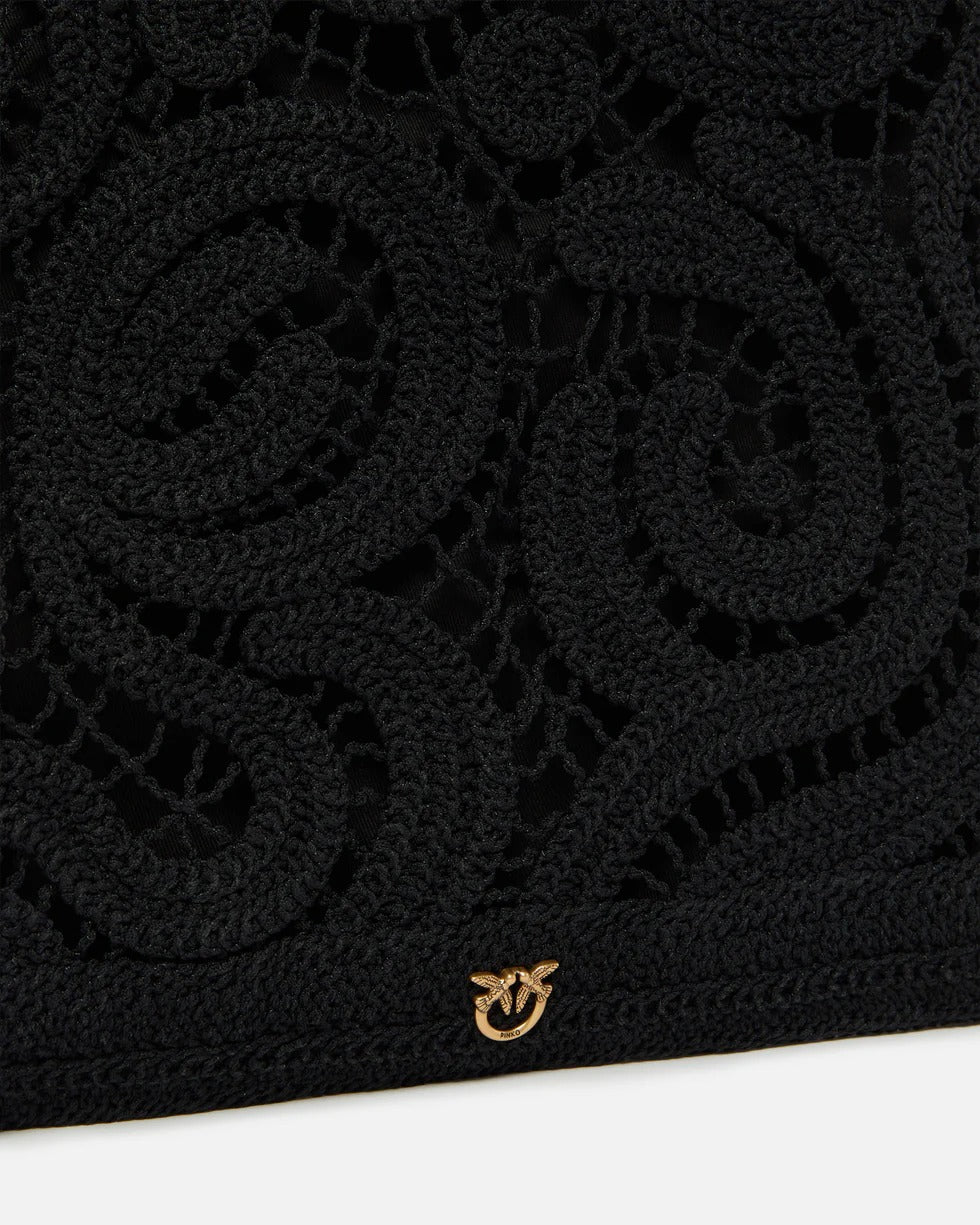 PINKO Borsa SHOPPER CROCHET GEOMETRICO-Nero