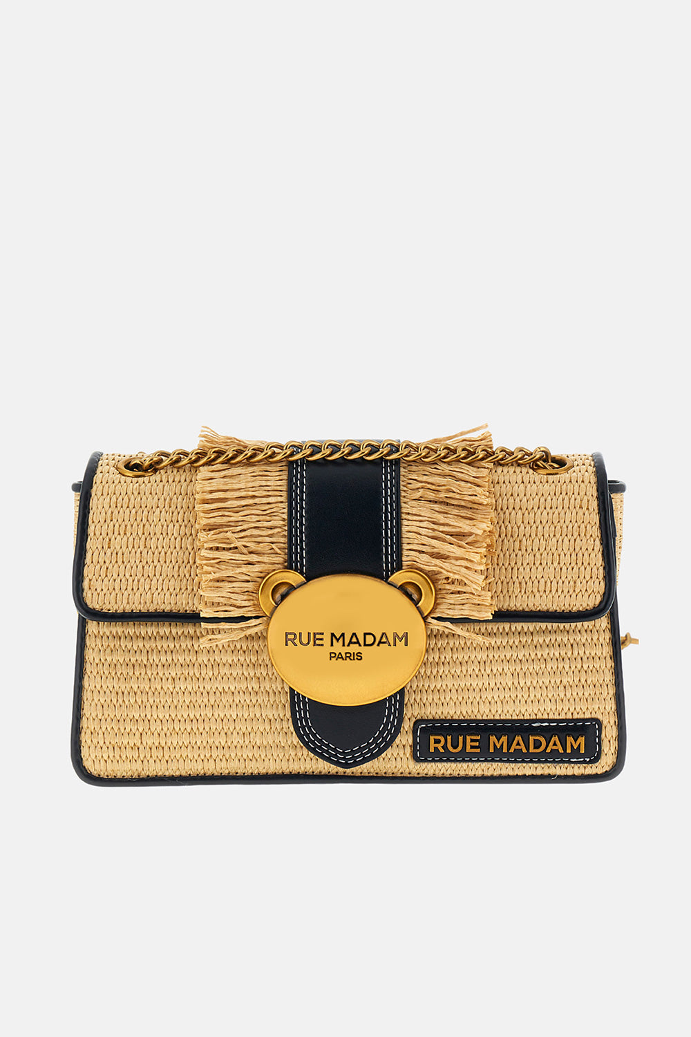 RUE MADAM Borsa TEDDY IT-BAG STRAW FRINGES-Black