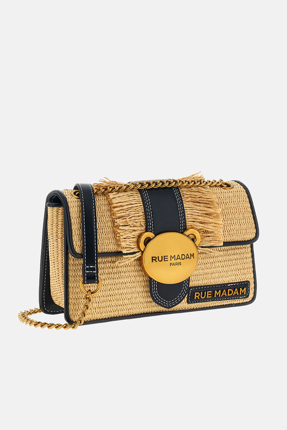 RUE MADAM Borsa TEDDY IT-BAG STRAW FRINGES-Black