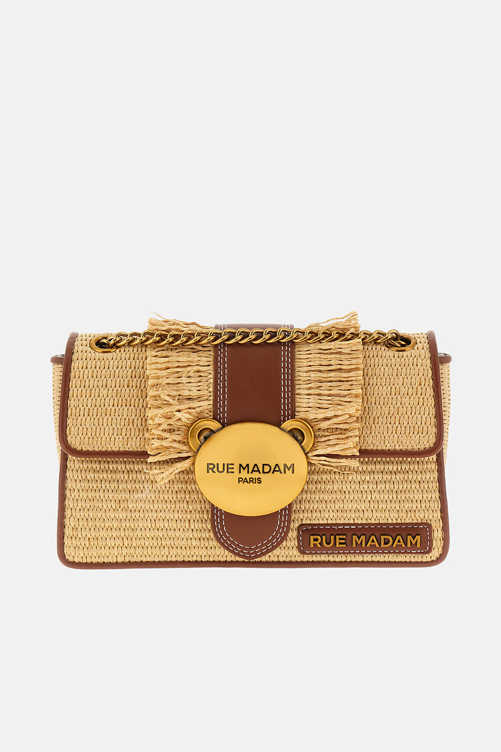 RUE MADAM Borsa TEDDY IT-BAG STRAW FRINGES-Brown