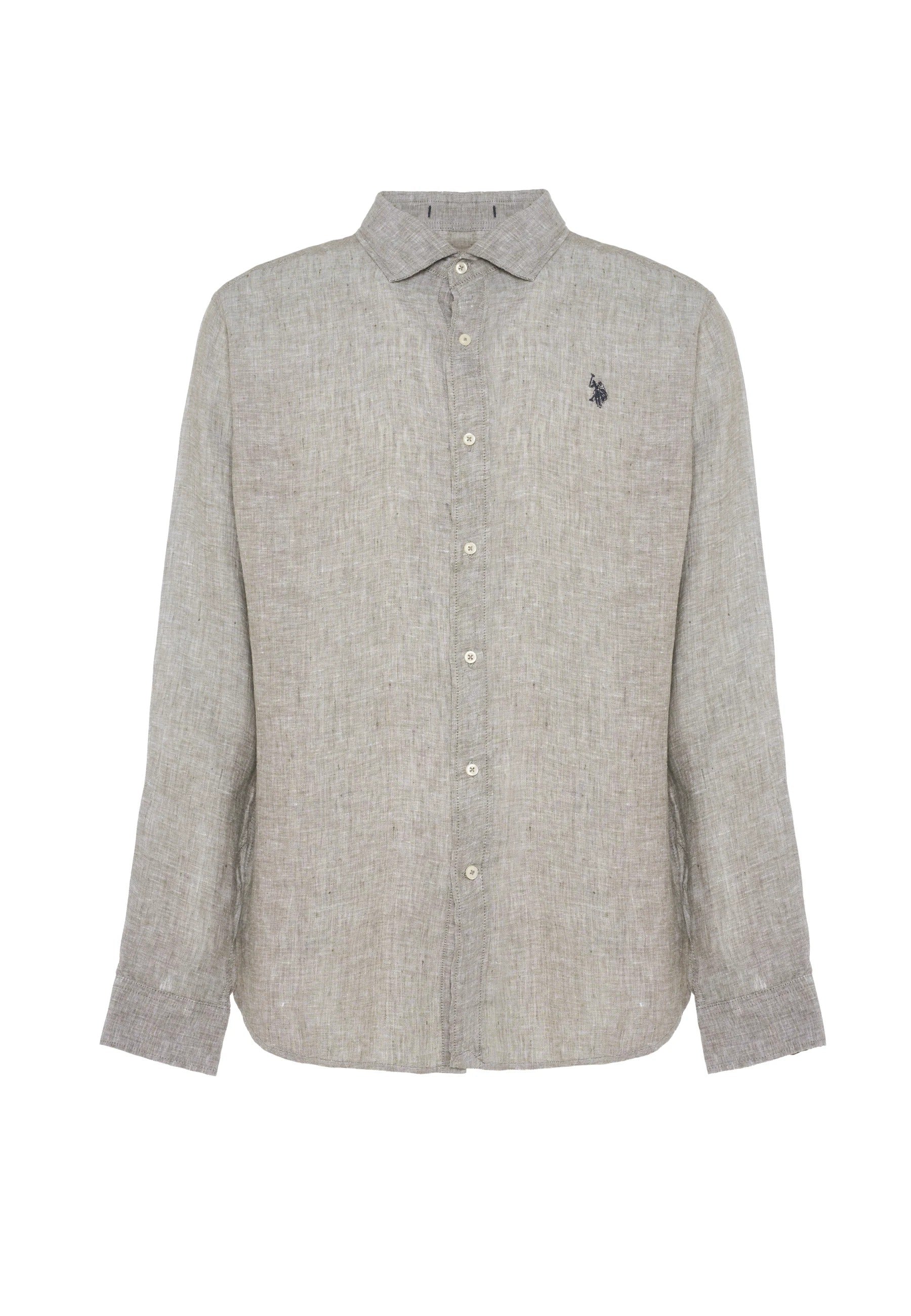 U.S. POLO ASSN. Camicia Uomo Lino Slim Fit-Grigio