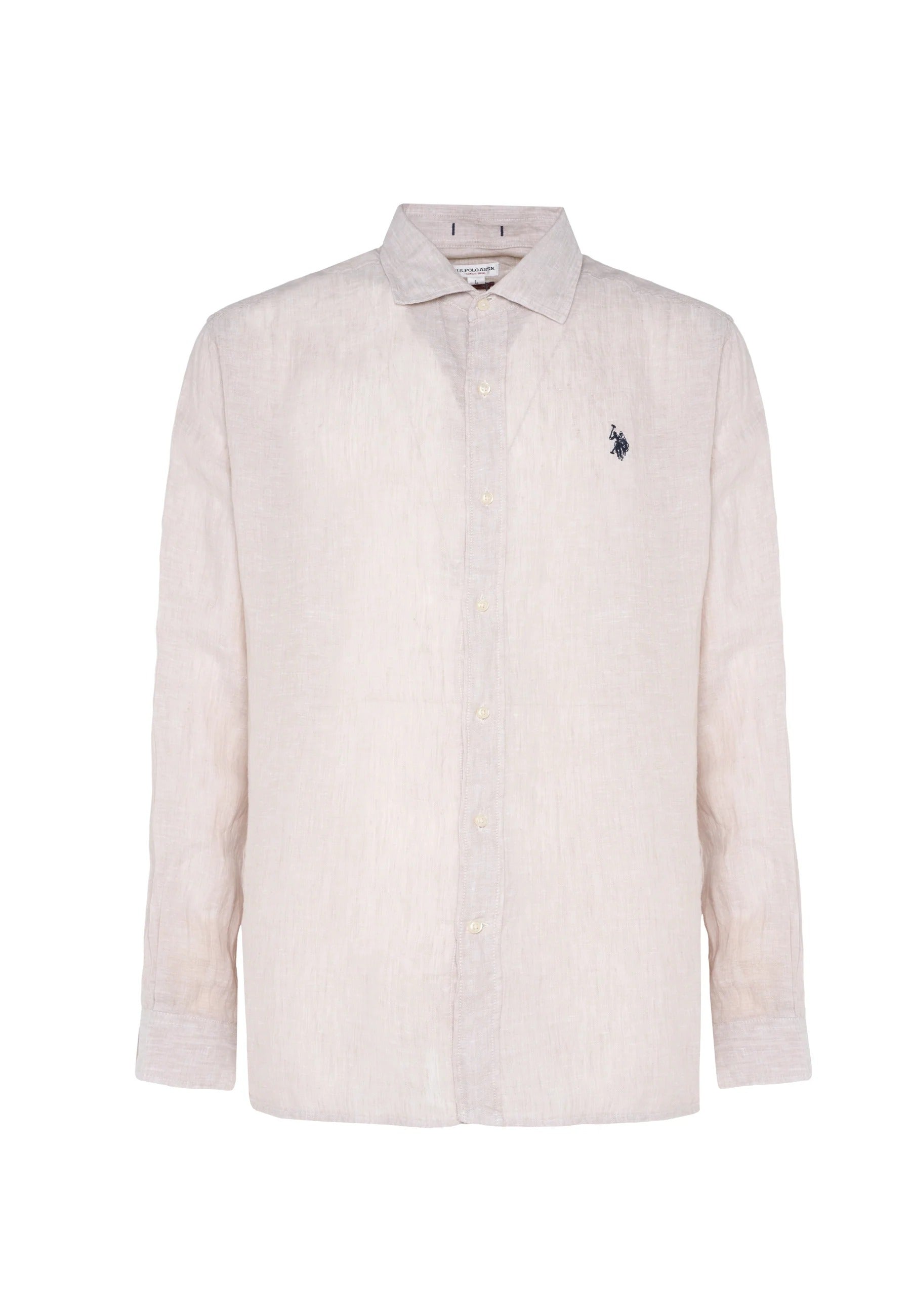 U.S. POLO ASSN. Camicia Uomo Lino Slim Fit-Beige