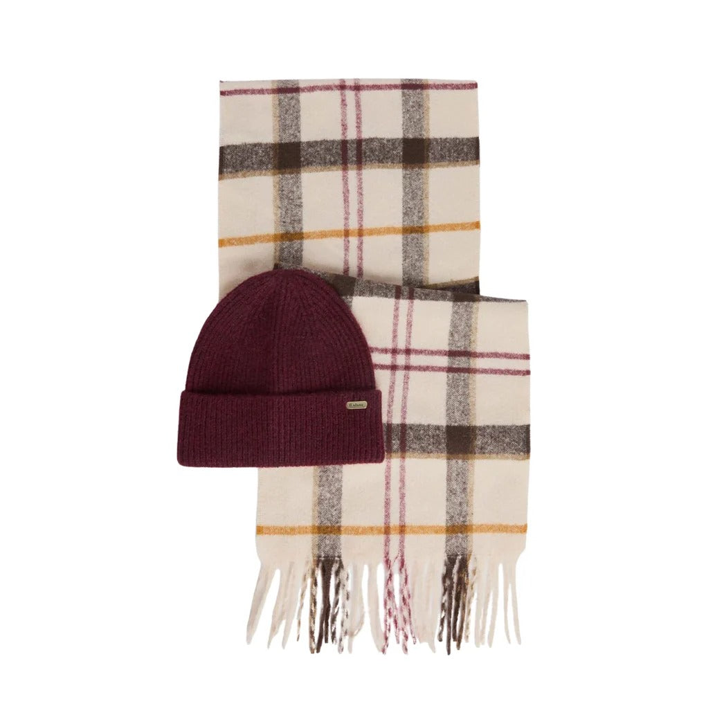 BARBOUR Set Donna Berretto Sciarpa OLIVIA-Light Muted Tartan