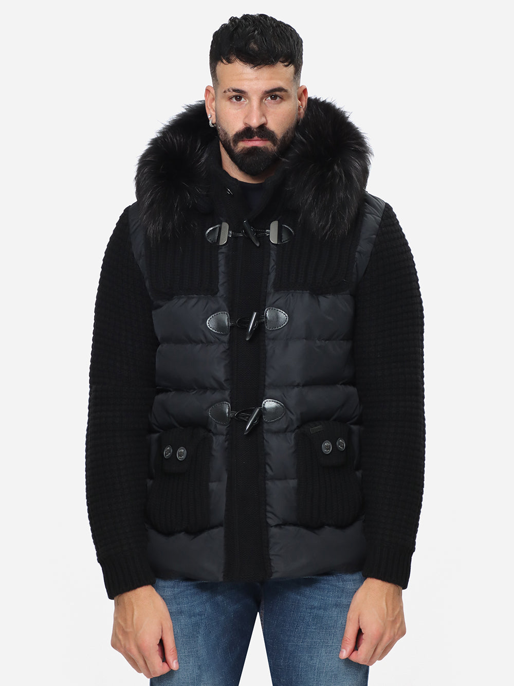 BARK Giubbotto Uomo SHORT DOWN DUFFLE COAT W/MURMASKY-Nero
