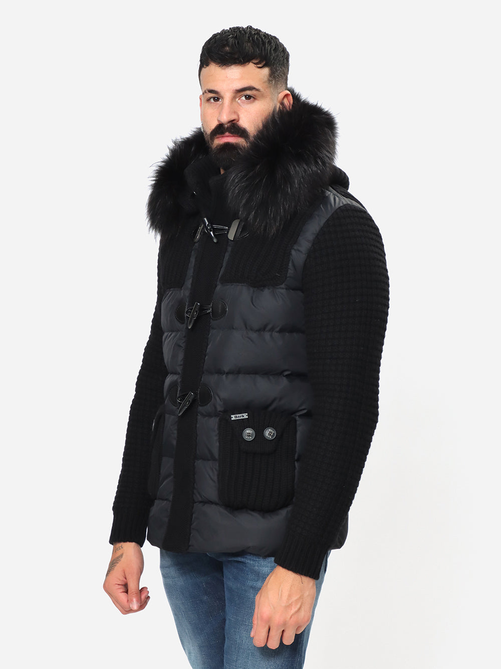 BARK Giubbotto Uomo SHORT DOWN DUFFLE COAT W/MURMASKY-Nero