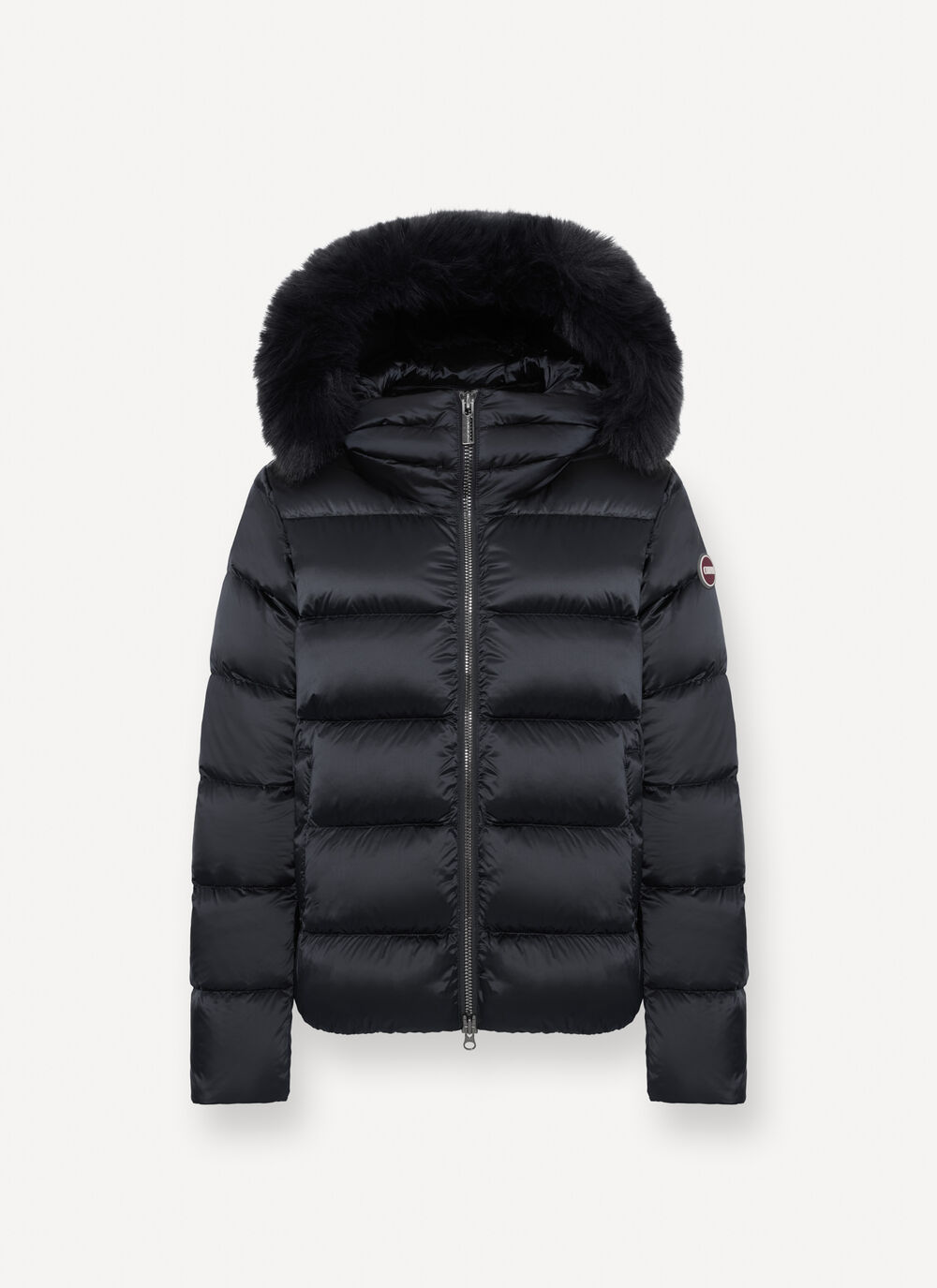 COLMAR Piumino Donna Collo Alto Cappuccio Ecopelliccia-Black