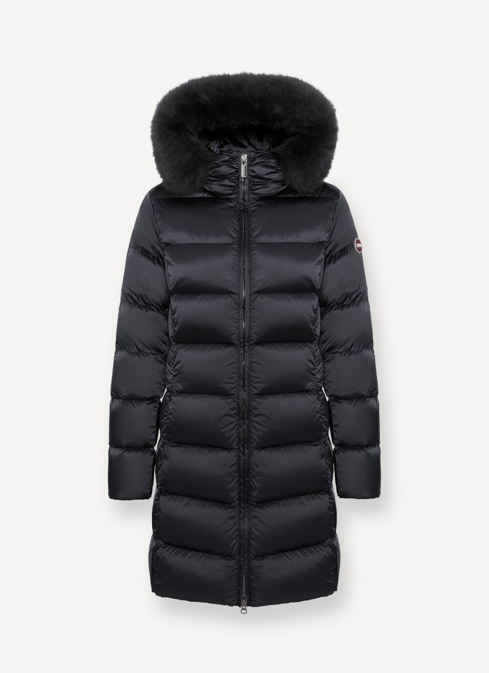 COLMAR Piumino Donna Lungo Cappuccio Ecopelliccia-Black
