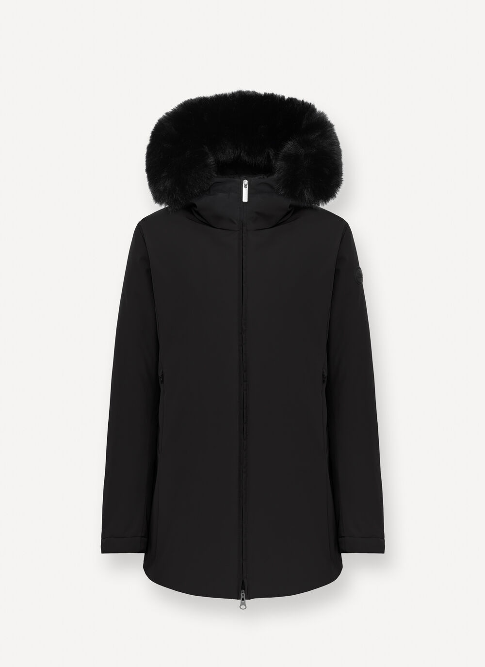 COLMAR Piumino Donna Impermeabile Cappuccio Ecopelliccia-Black