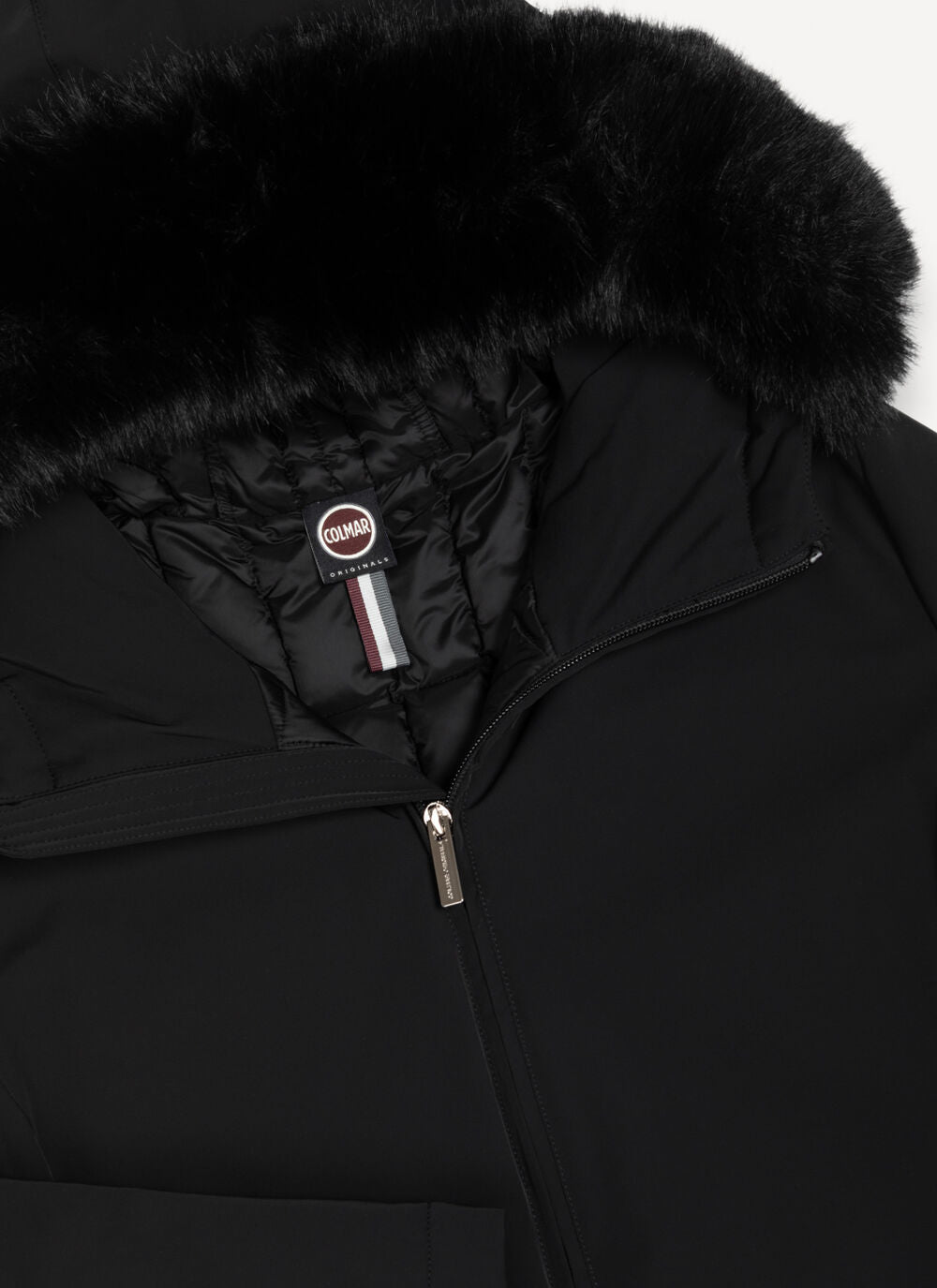 COLMAR Piumino Donna Impermeabile Cappuccio Ecopelliccia-Black