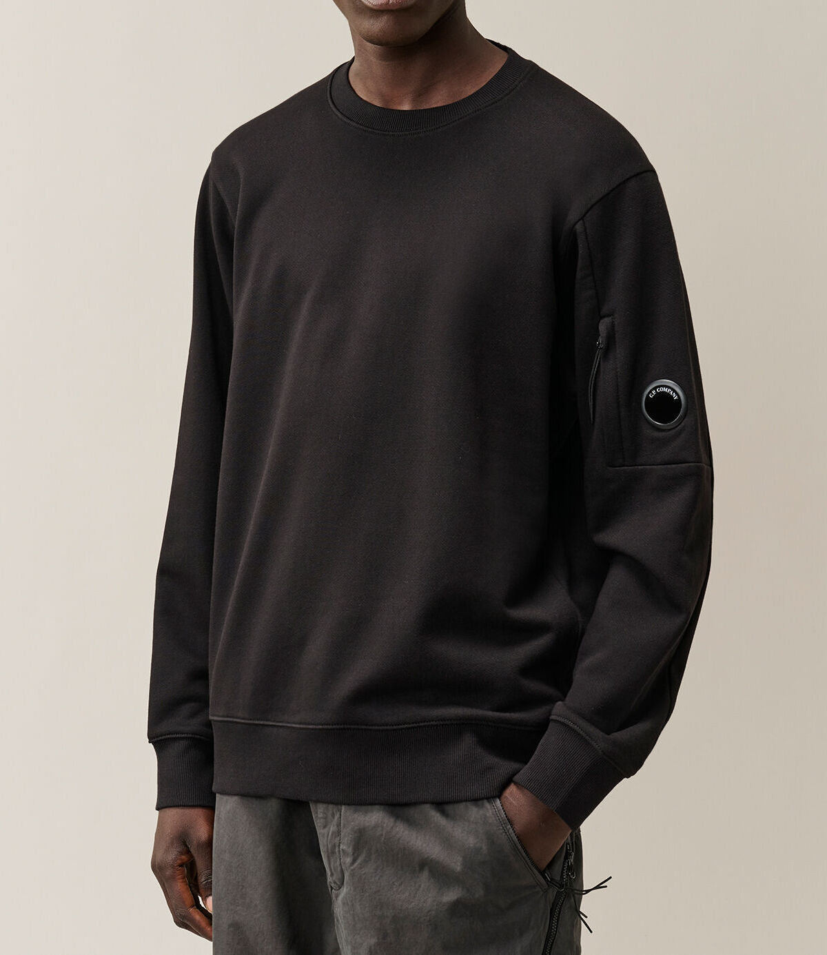 C.P. COMPANY Felpa Uomo Diagonal Raised Fleece Crewneck-Black