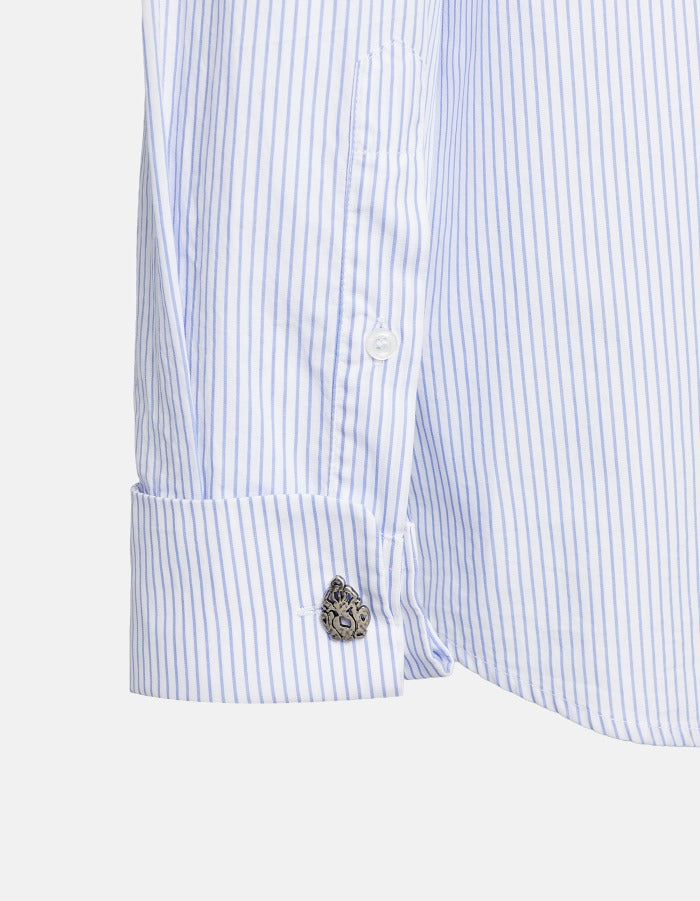 DONDUP Camicia Donna Cotone Righe Over-Celeste