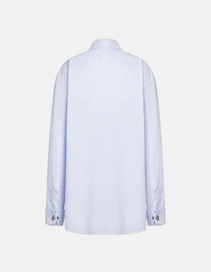 DONDUP Camicia Donna Cotone Righe Over-Celeste