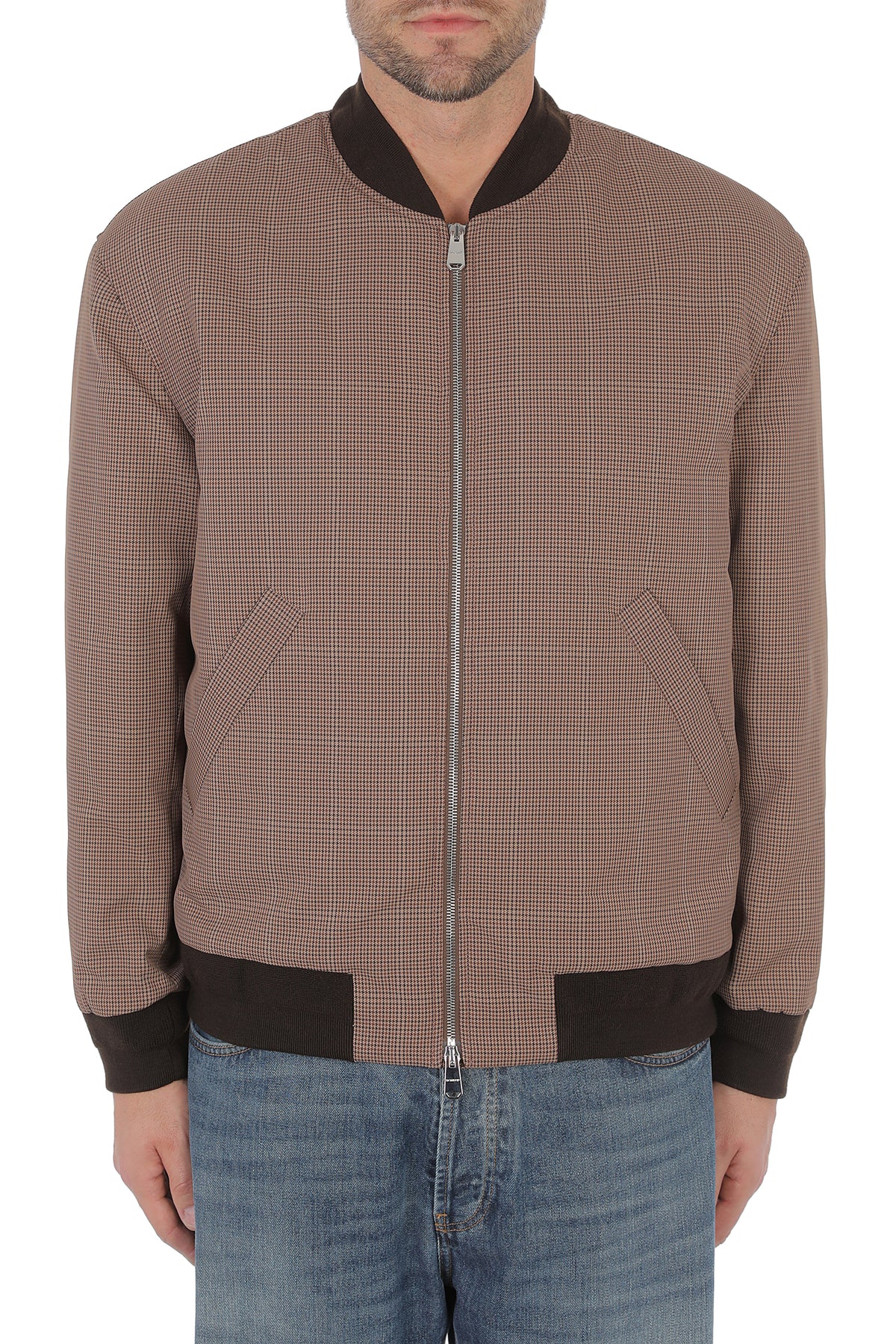 DONDUP Giacca Uomo Bomber Pied de Poule-Marrone
