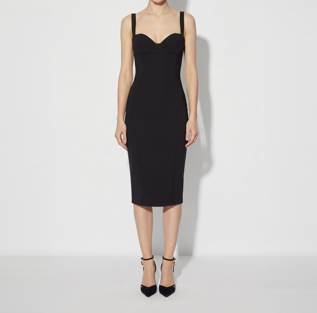 ELISABETTA FRANCHI Abito Midi Tessuto Tecnico-Nero