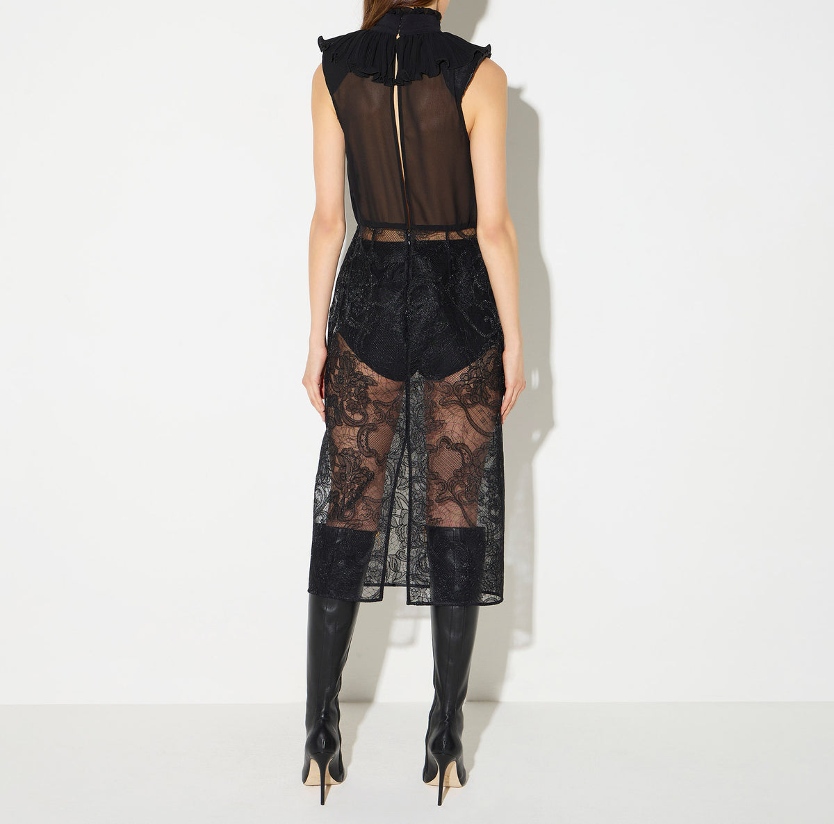 ELISABETTA FRANCHI Abito Midi Georgette Pizzo-Nero