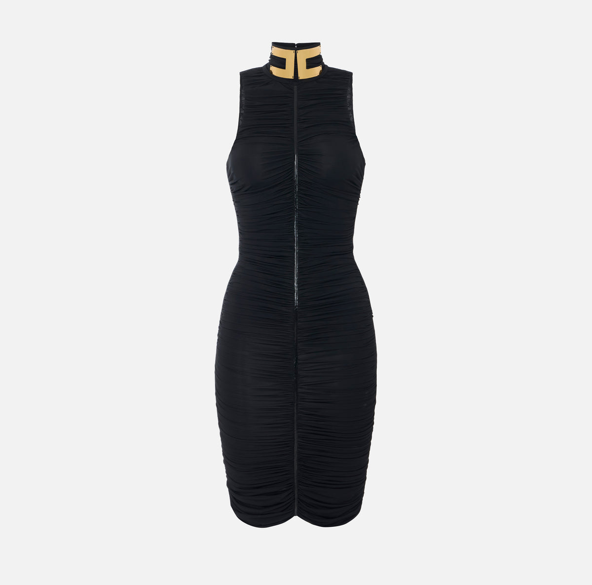 ELISABETTA FRANCHI ABITO Midi jersey crêpe Drappeggiato Placca Logo-Nero