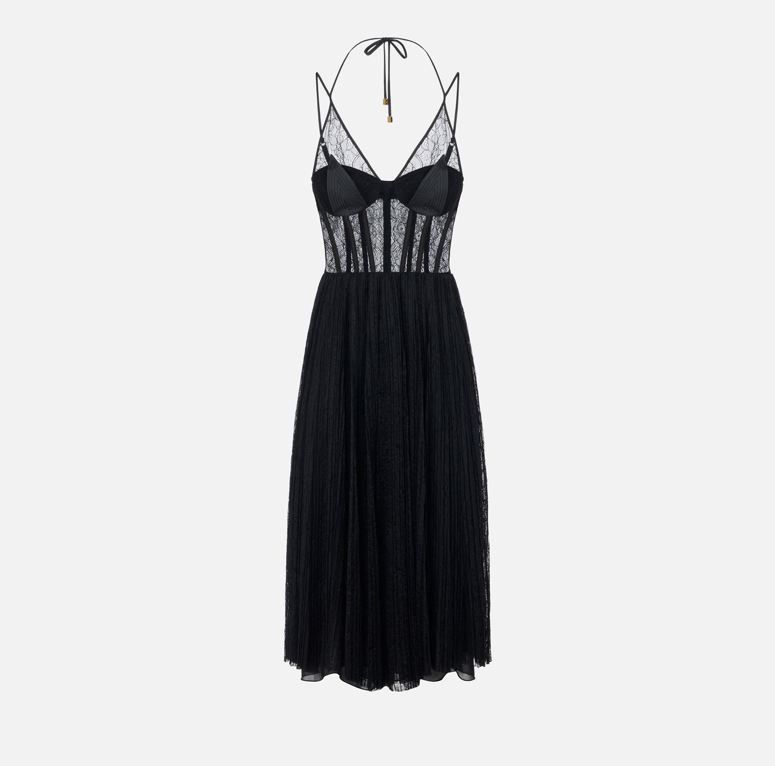 ELISABETTA FRANCHI Abito Midi Pizzo Floreale-Nero