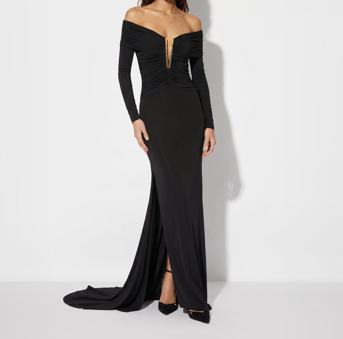 ELISABETTA FRANCHI Abito Red Carpet jersey crêpe-Nero