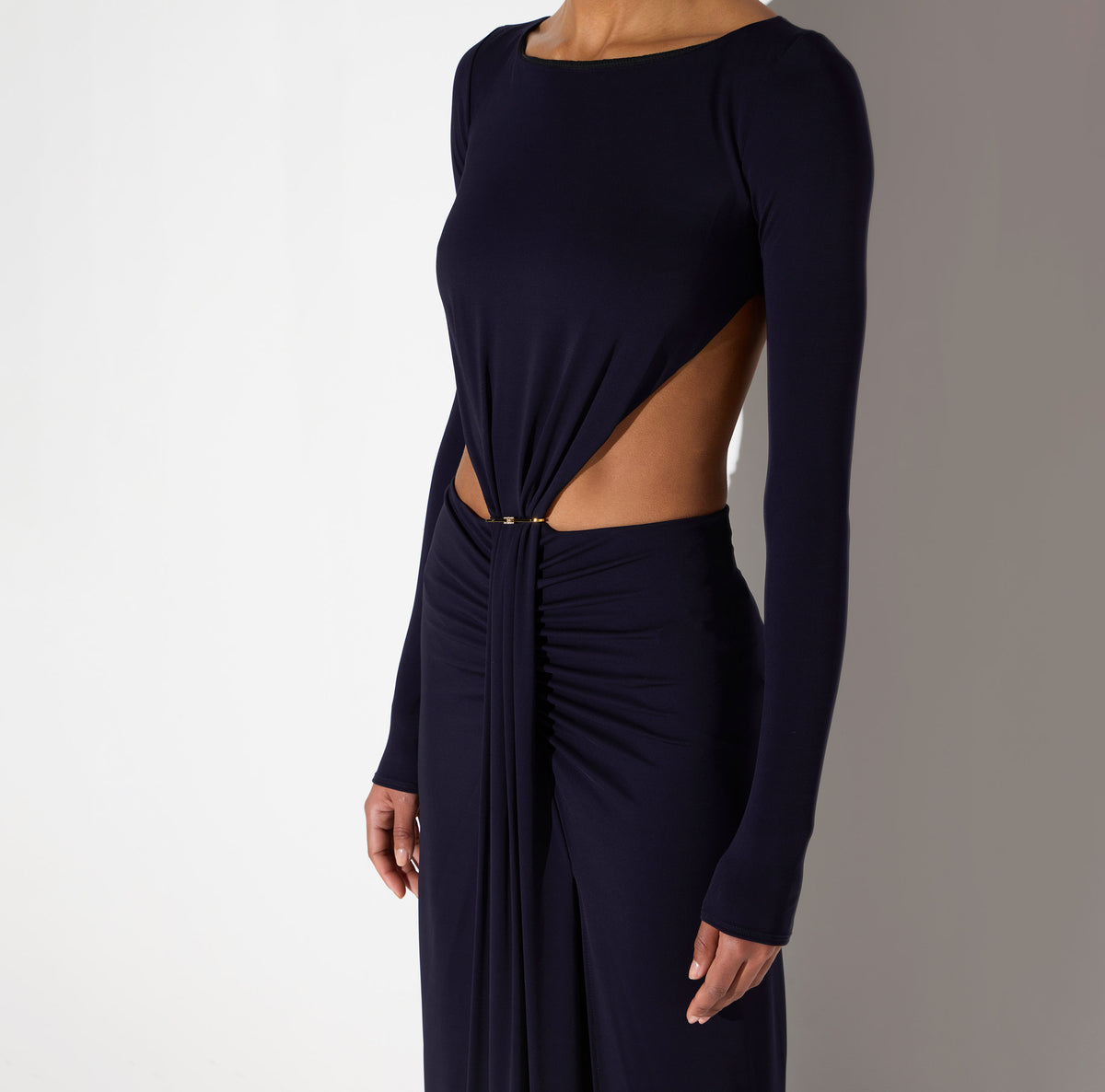 ELISABETTA FRANCHI Abito Red Carpet jersey crêpe cut-out-Blu Notte