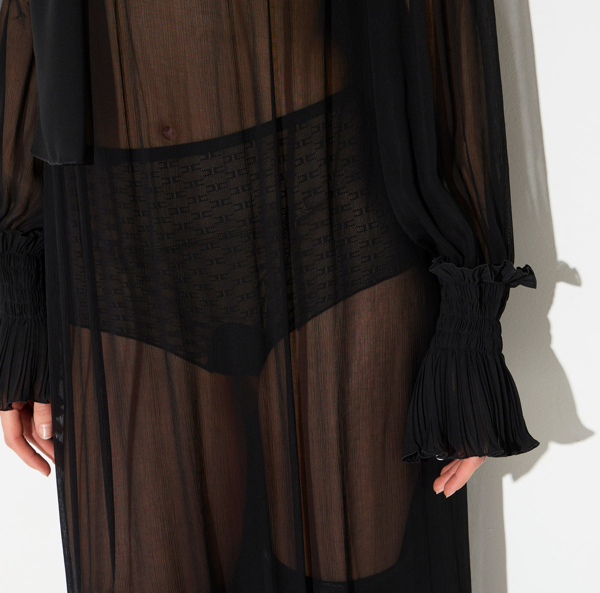 ELISABETTA FRANCHI ABITO Red Carpet Georgette Ruches-Nero