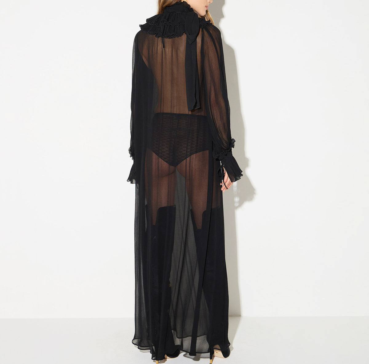 ELISABETTA FRANCHI ABITO Red Carpet Georgette Ruches-Nero