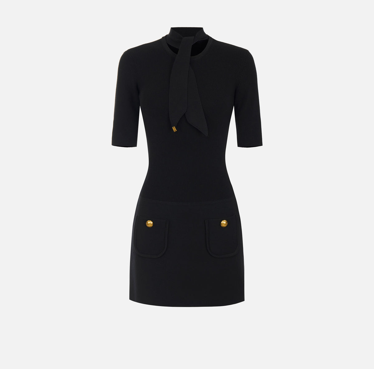 ELISABETTA FRANCHI Abito Corto Maglia Fusciacca Bottoni-Nero
