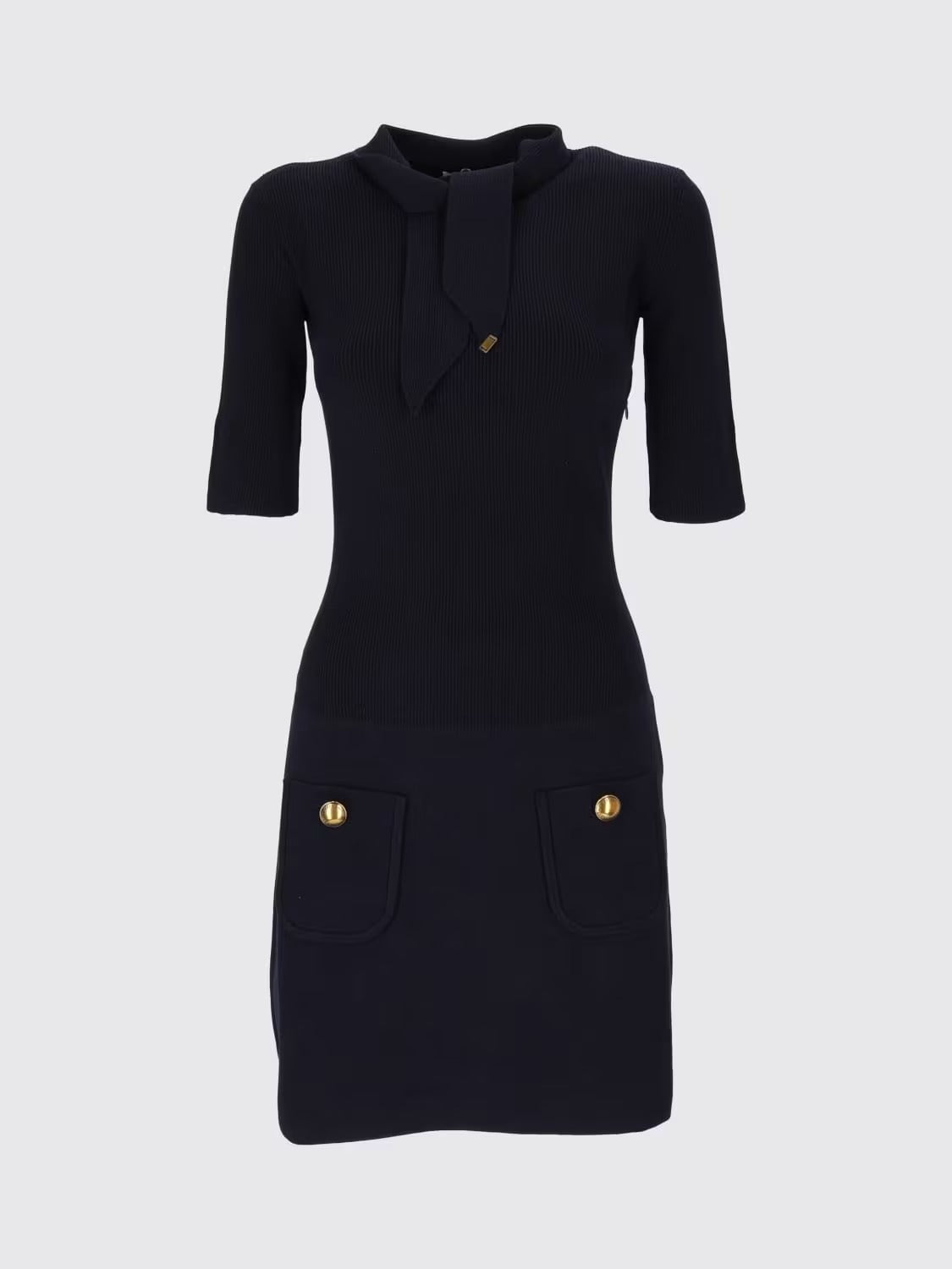 ELISABETTA FRANCHI Abito Corto Maglia Fusciacca Bottoni-Blu Notte