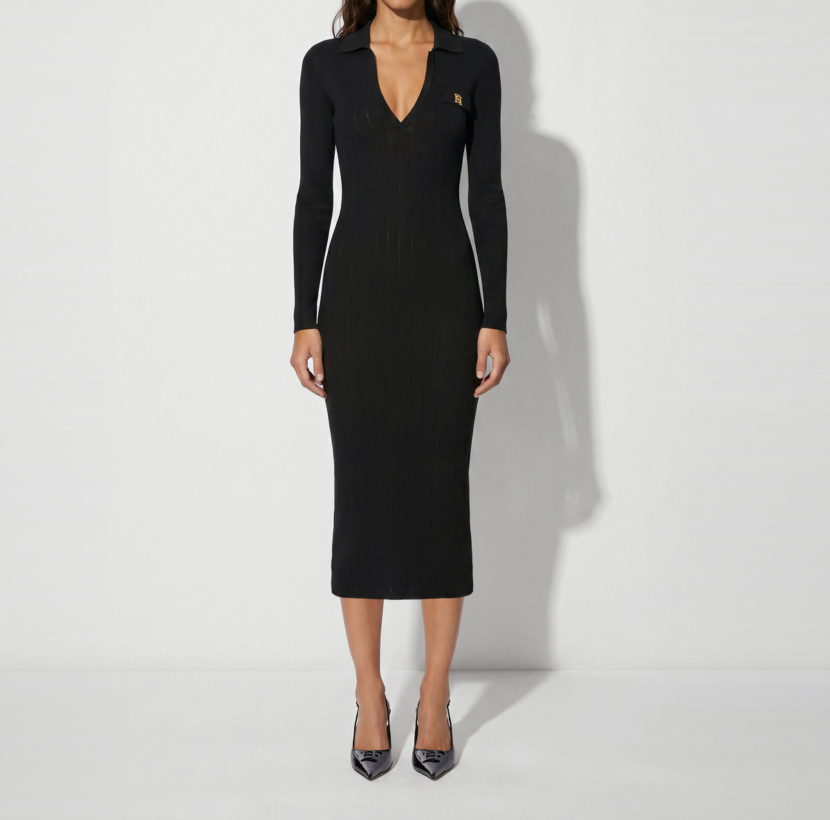 ELISABETTA FRANCHI Abito Maglia Midi Ricami à Jour-Nero