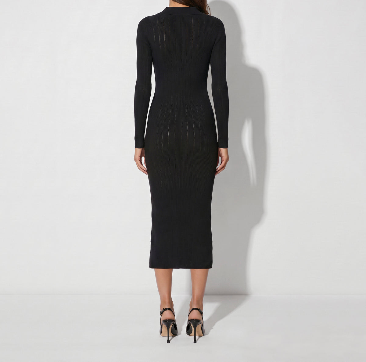 ELISABETTA FRANCHI Abito Maglia Midi Ricami à Jour-Nero